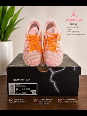 Jordan Girls' Pink Knit Sneakers with Orange Laces
